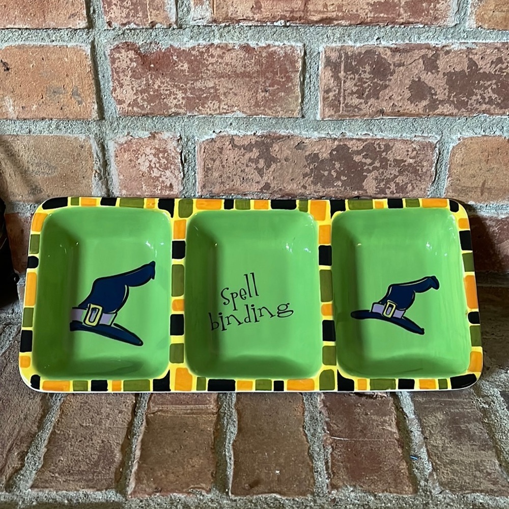 Max & Lucy by Gibson Ceramic Three Section Spell Binding Halloween Tray